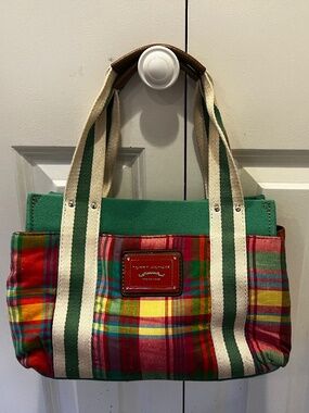 Tommy Hilfiger Plaid Canvas Tote Bag Y2K
